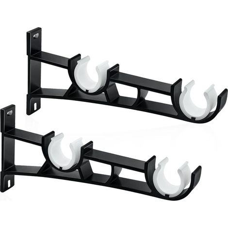 2 Pack 28mm Double Curtain Rod Brackets Heavy Duty Black (1/5)