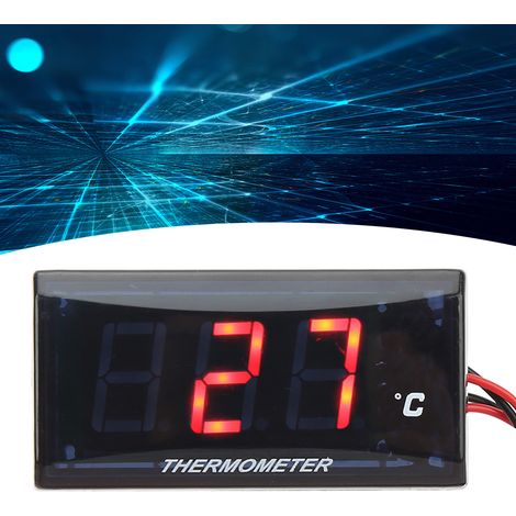 Modification pour moto : manomètre de température d'eau LCD universel ultra-mince DC12V (°C) + raccord en T 22 mm + support latéral gauche (rouge) (1/5)