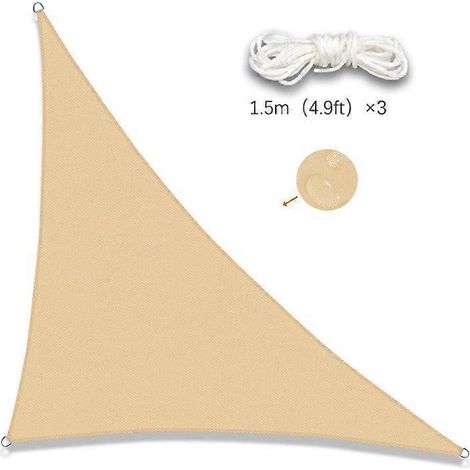 Voile d'ombrage triangulaire 3 x 3 x 4,3 m, toile imperméable avec protection UV pour patio, jardin, terrasse, balcon extérieur, jaune (1/5)