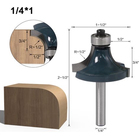 3 pièces Fraise à arrondir les angles 1/4", fraise à arrondir les angles couramment utilisée, fraise à arrondir les angles en alliage de haute qualité, tête de coupe pour machine à rogner les bords, f (1/5)