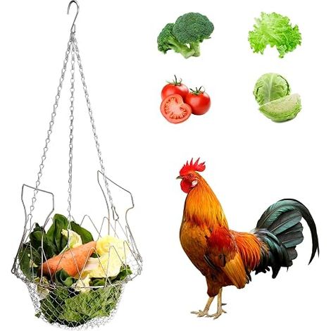 Distributeur de nourriture pour poulets et légumes - Avec chaînes de suspension - Pour poules, canards - Pliable (1/5)