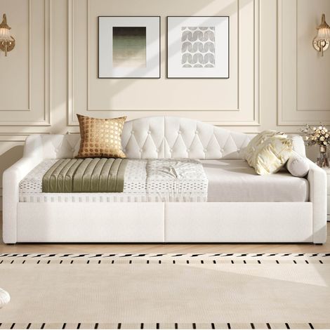 MEUBLIV Cama 140x200 cm beige – con almacenaje, LED y cabecero tapizado, sin colchón (1/5)