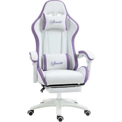 Fauteuil Gamer Ergonomique Chaise de Bureau Dossier Inclinable avec Repose-Pieds Similicuir PU Blanc et Violet (1/5)