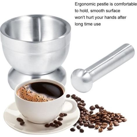 Mortar and pestle - Kitchen - Stainless steel - 10 x 8.7 cm - Grinding tool - Ergonomic (1/4)