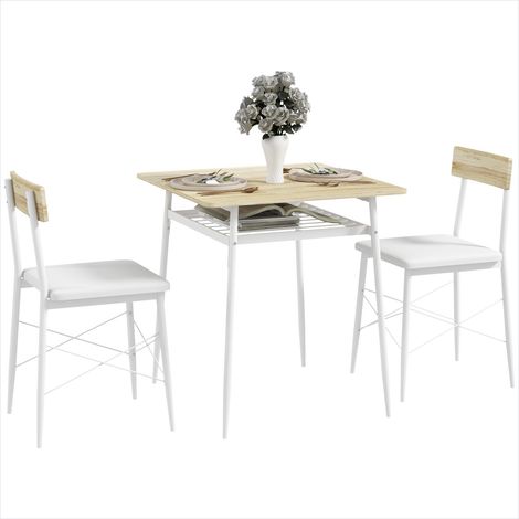 Ensemble table et chaises Table de cuisine en acier blanc chêne (1/5)