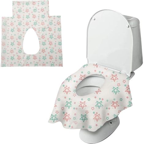 25 pièces 60 x 65 cm grande housse de toilette, housse de toilette jetable antibactérien, coussin avec motif imprimé pour WC housse de siège pour toilettes publiques et de maison (1/5)