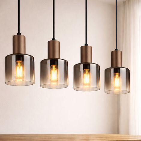 Pendelleuchte Hängeleuchte Wohnzimmerlampe Metall kaffeefarben Glas H 150 cm