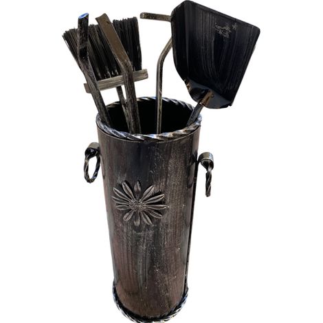 TRESPOLO IN FERRO BATTUTO PESANTE KIT 4 PZ PALETTA SCOPETTA UNCINO PINZA 40cm H