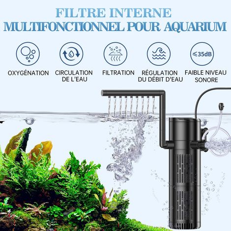 Filtre Interne pour Aquarium 4 en 1, Pompe de Filtration Silencieuse avec Débit Réglable et Fonction Oxygénation