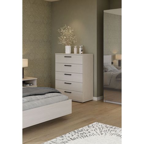 Commode haute contemporaine 5 tiroirs chêne clair Lolita (1/5)