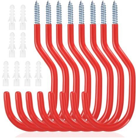8 Pcs Crochet de Vélo, Support Velo Mural, Crochets de Rangement, Porte Velo Mural, Crochets de Garage, Crochets à Visser pour Plafond de Garage Vélos Outils électriques Tuyaux Arrosage(Rouge (1/5)