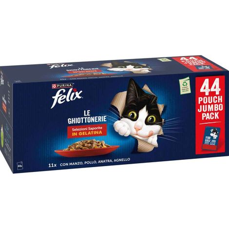 Felix Le Ghiottonerie Cibo Umido Carne in Gelatina per Gatti-  44x85g