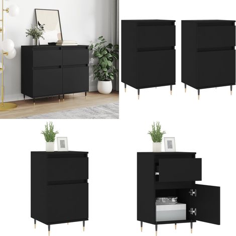 Sideboards 2 Stk. Schwarz 40x35x70 cm Holzwerkstoff - Schreibtisch - Sideboard - Wohnzimmermöbel - Holzmöbel - Schwarz - Home & Living (1/5)