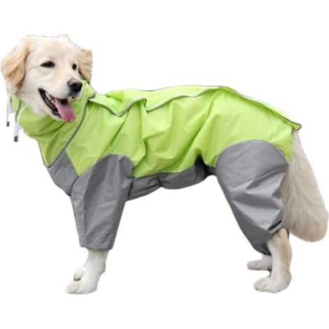 MINKUROW Wasserdichter Hundemantel Mit Abnehmbarer Kapuze, Mit Verstellbarem äußerem Kordelzug,Wasserdichte Hundejacke, Regenjacke mit Kapuze und Kragenloch, 12 (Grün) (1/5)