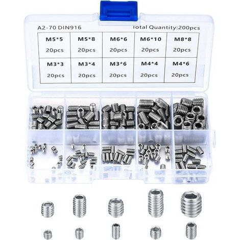 AMXCNOY Edelstahl-Schrauben ohne Kopf, M3 M4 M5 M6 M8 Metallschrauben, Sortiment an Gewindestiften (200 Stück) (1/4)