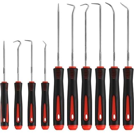 10 Pièces Outils Pour Joints D'Arbre, Outil à Crochet Rouge Avec Poignée AntidéRapante, De 16,5 CM Et 24 pour Toriques, D'éTanchéIté - (1/5)