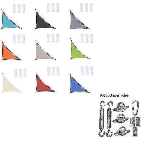 Voile d'ombrage triangulaire imperméable 3x3x4,3 m / 4x4x5,7 m / 5x5x7,1 m, compatible avec les auvents de jardin, terrasse et pergola, kit de fixation inclus. (1/2)