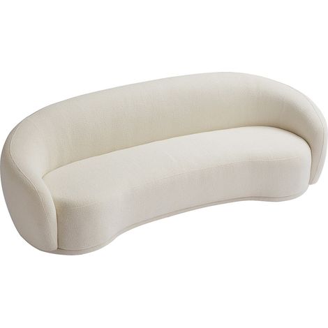 Vente-Unique – Canapé 3 places convertible en tissu bouclette blanc – Confort équilibré – Dimensions 227x88x71 cm – Garnissage mousse polyuréthane (1/4)