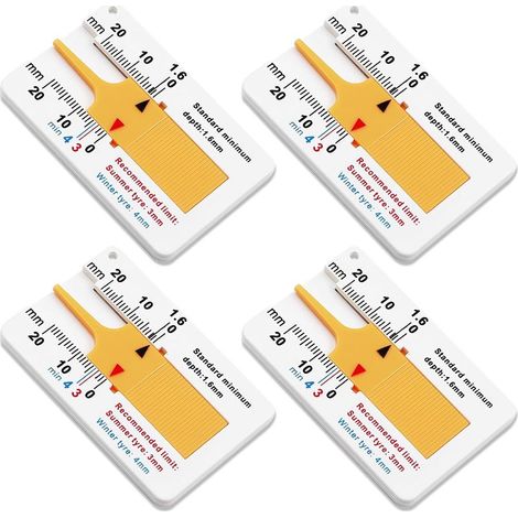 4 Pièces Jauge de Profondeur de Bande de Roulement,Plage de Mesure de Profondeur de Bande de Roulement 0-20mm,Outil de Mesure du Compartiment moto Ajustable en Profondeur (Orange) (1/5)