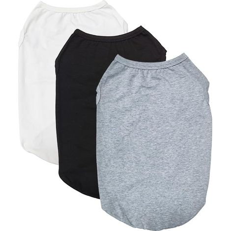 Tee-shirt pour Chien en Coton Lot de 3 Vêtement Confortable et Respirant pour Petits Chiens et Chats Débardeur Élastique pour Animal de Compagnie Blanc Gris Noir