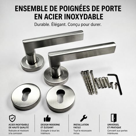Poignée de porte béquille droite en tube carré en acier inoxydable réf 6199 500 g – Livraison gratuite