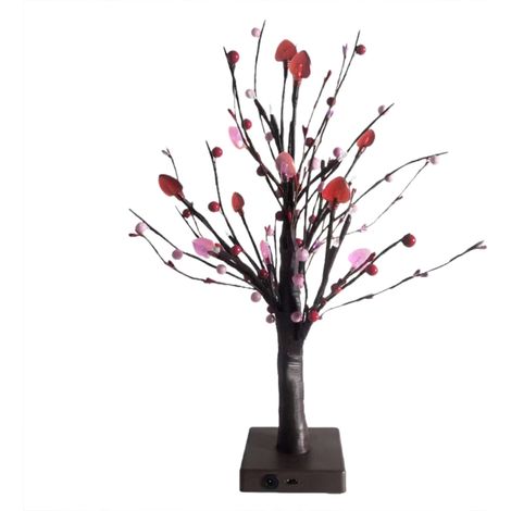 Sapin lumineux de table de 61 cm (24 pouces) pour la Saint-Valentin, orné de cœurs, de baies et de guirlandes rouges. Fonctionne sur piles USB. Idéal pour la décoration intérieure. (1/2)
