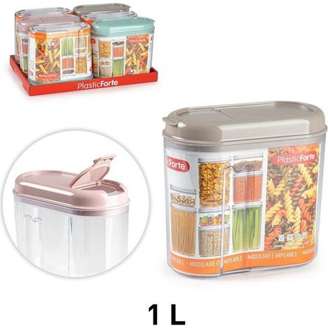 1 Pezzo Barattolo Recipiente Totem da Cucina in Plastica 1 Litro 3 Colori (1/3)