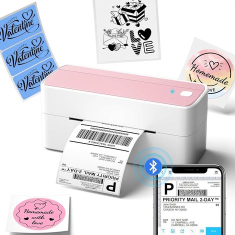 241BT Imprimante Thermique Etiquette, Imprimante Etiquette Autocollante 4X6, Connectivité Bluetooth et USB, Compatible avec Smartphones, Windows, Mac , Rose