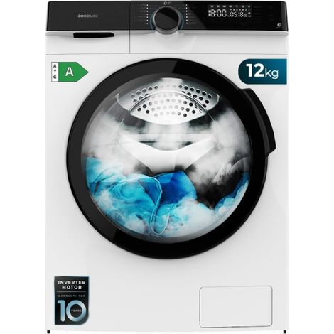 Cecotec – Lave-linge frontal 12Kg – Moteur Inverter plus – 14 programmes – Certification WoolMark – Départ différé – Nettoyage automatique tambour