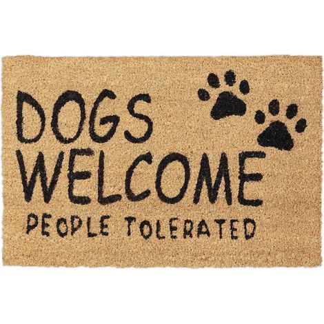 Paillasson Coco, Tapis d’entrée «Dogs Welcome», 60x40 cm, caoutchouté, résistant, intérieur, extérieur, Nature (1/5)