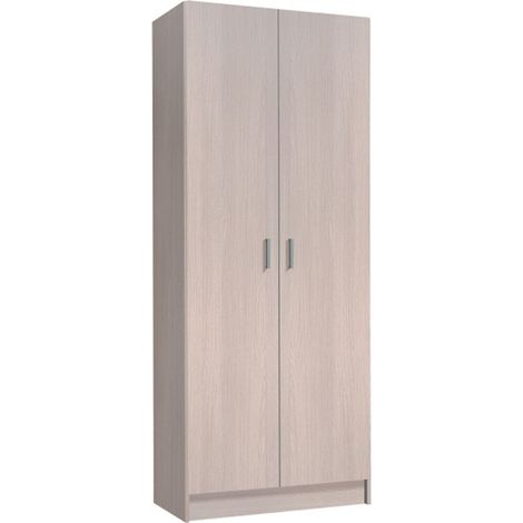 Pegane – Armoire multi-usages 2 portes en mélamine couleur chêne – Dimensions H180 x L73 x P37 cm – 4 étagères pour rangement optimisé (1/3)