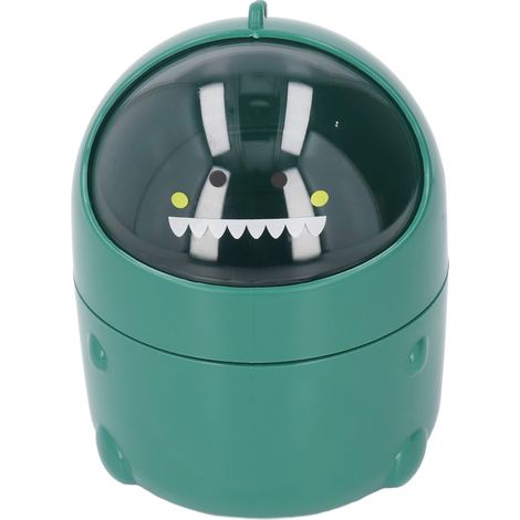 Poubelle de bureau design dinosaure amusant, grande ouverture, intérieur amovible, base antidérapante, matériau plastique résistant, couleur verte (1/5)