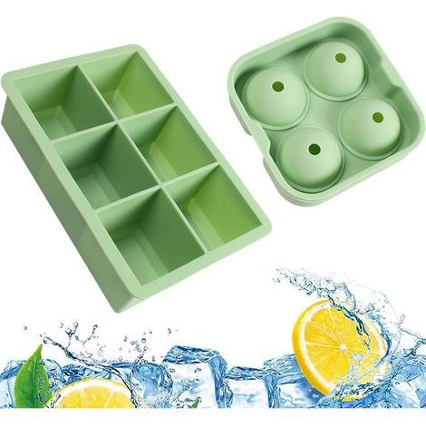 Eiswürfelform – Riesige Würfel und Kugeln – Flexibles Silikon – Für Cocktails, Whisky, Kaffee, Saft – 2er-Set (1/5)