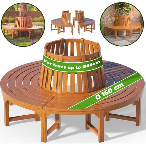 CASARIA® 160cm Circular Tree Bench with Backrest  Weatherproof FSC®-Certified Pre-Oiled Eucalyptus Wood  Round Wooden Garden Seating  Decorative Outdoor Lawn Furniture  Brown (1/8)