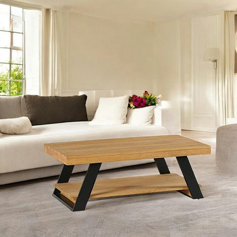 Table basse double plateau en bois de pin massif brossé GREENWICH (1/3)