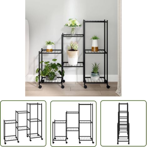 The Living Store Jardinière avec roues 83x25x83,5 cm Noir Fer - Support Plante - Jardinerie - Étagère Murale - Fleur Pot - Décoration Intérieur (1/5)
