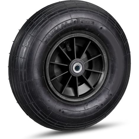 Lot de 2 roues de brouette caoutchouc 200 kg, roue de rechange axe, caoutchouc essieu 4.00-6, 3 adaptateurs, noir