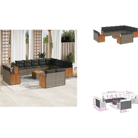 13-tlg. Garten-Sofagarnitur mit Kissen Grau Poly Rattan - Gartenmöbel - Gartensorte - Lounge Set - Outdoor Möbel - Rattan Gartenmöbel (1/3)