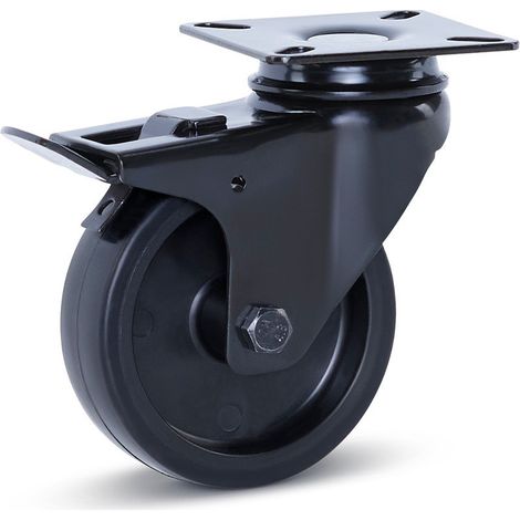 Roulette pivotante freinée - MESO - Meuble noire - Platine - 75mm - 60kg (1/2)
