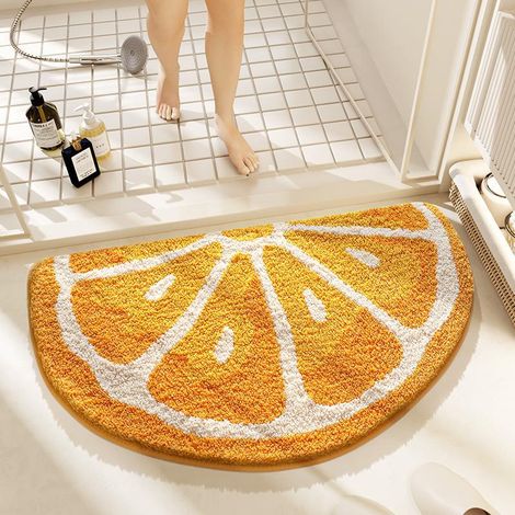 Frische und niedliche Badematte mit fruchtigem Muster, saugfähig und rutschfest aus kaschmirähnlichem Material – Orange Désir