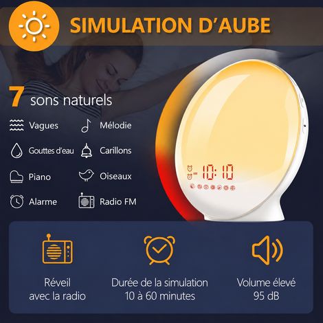 Réveil lumineux simulateur d'aube LED 6W avec câble USB usb réf 0095 16,5 × 16,5 × 7 cm 780 g – Livraison gratuite