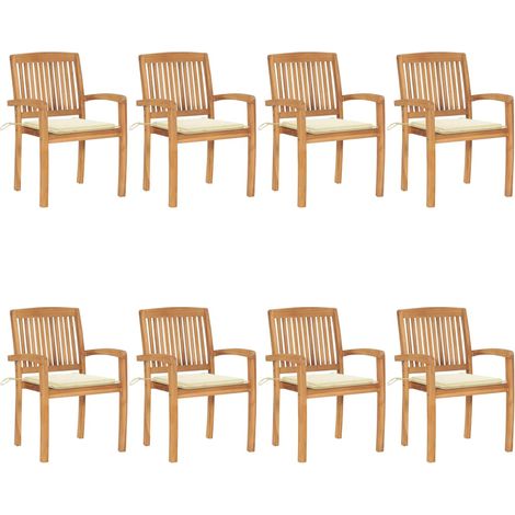 Stapelbare Gartenstühle mit Kissen 8 Stk. Massivholz Teak (1/5)