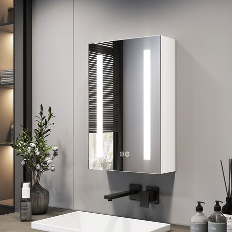 EMKE Badspiegel Spiegelschrank mit Beleuchtung 40x60cm Beschlagfrei Spiegelschrank mit Ablage, 3 LED Lichtfarbe Dimmbar, Steckdose (1/5)