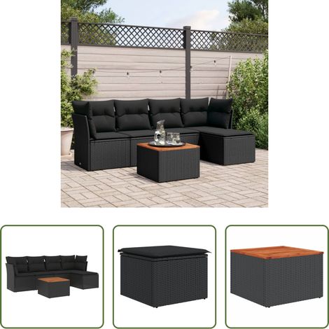 vidaXL Canapé en résine - Salon de jardin 6 pcs avec coussins noir résine tressée (1/5)