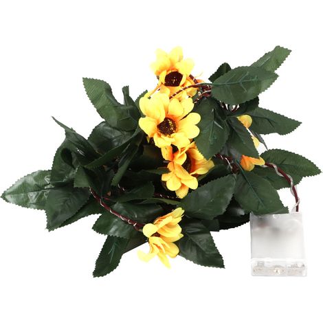 Guirlande lumineuse 2m 30LED simulation tournesol feuilles vertes en plastique, lampe décoration maison jardin mariage blanc chaud (1/5)