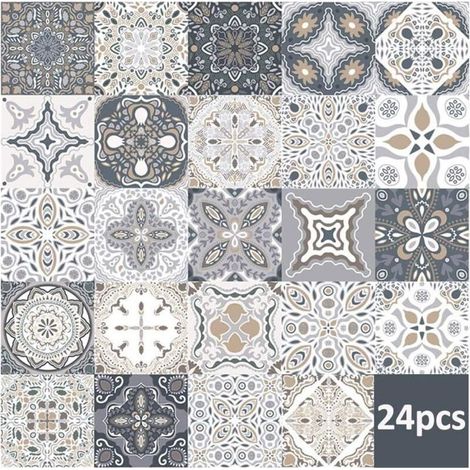 Ersandy – Lot de 24 autocollants carrelage 10x10 cm – PVC auto-adhésif imperméable – Résistant à la chaleur jusqu'à 120 °C – Pour cuisine et salle de bains - 24pcs (1/5)