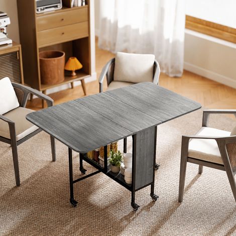 Table pliante de cuisine extensible salle à manger sur roulettes jusqu'à 6 personnes étagère intégrée, 6 roues, Gris (1/5)