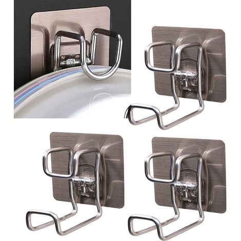 Lot de 3 crochets adhésifs muraux en acier inoxydable pour lavabo, support de rangement pour lavabo, cuisine et salle de bain. (1/5)