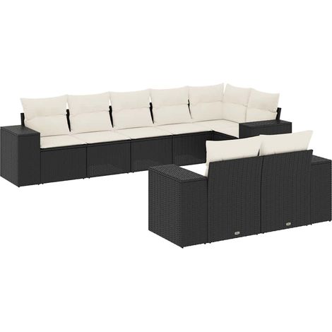 vidaXL Set Divani da Giardino con Cuscini 8 pz Nero in Polyrattan (1/3)