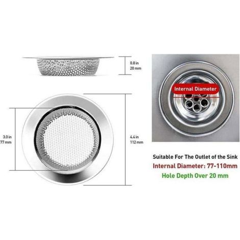 Filtre Pour Evier - Acier Inoxydable - Microperforation 2 mm - Diamètre Max 112 mm - Universel - 1 Pièce (1/4)